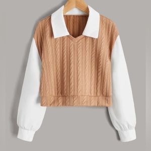 SHEIN Contrast Collar Cable Knit 2 in 1 Blouse Size Small.